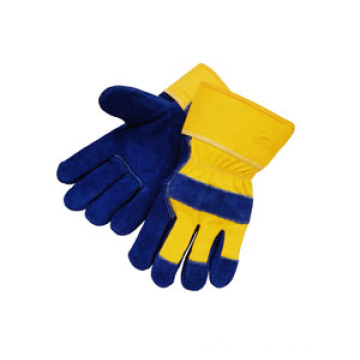 Blue Cow Split Leather Palm Drill Cotton Back Work Glove